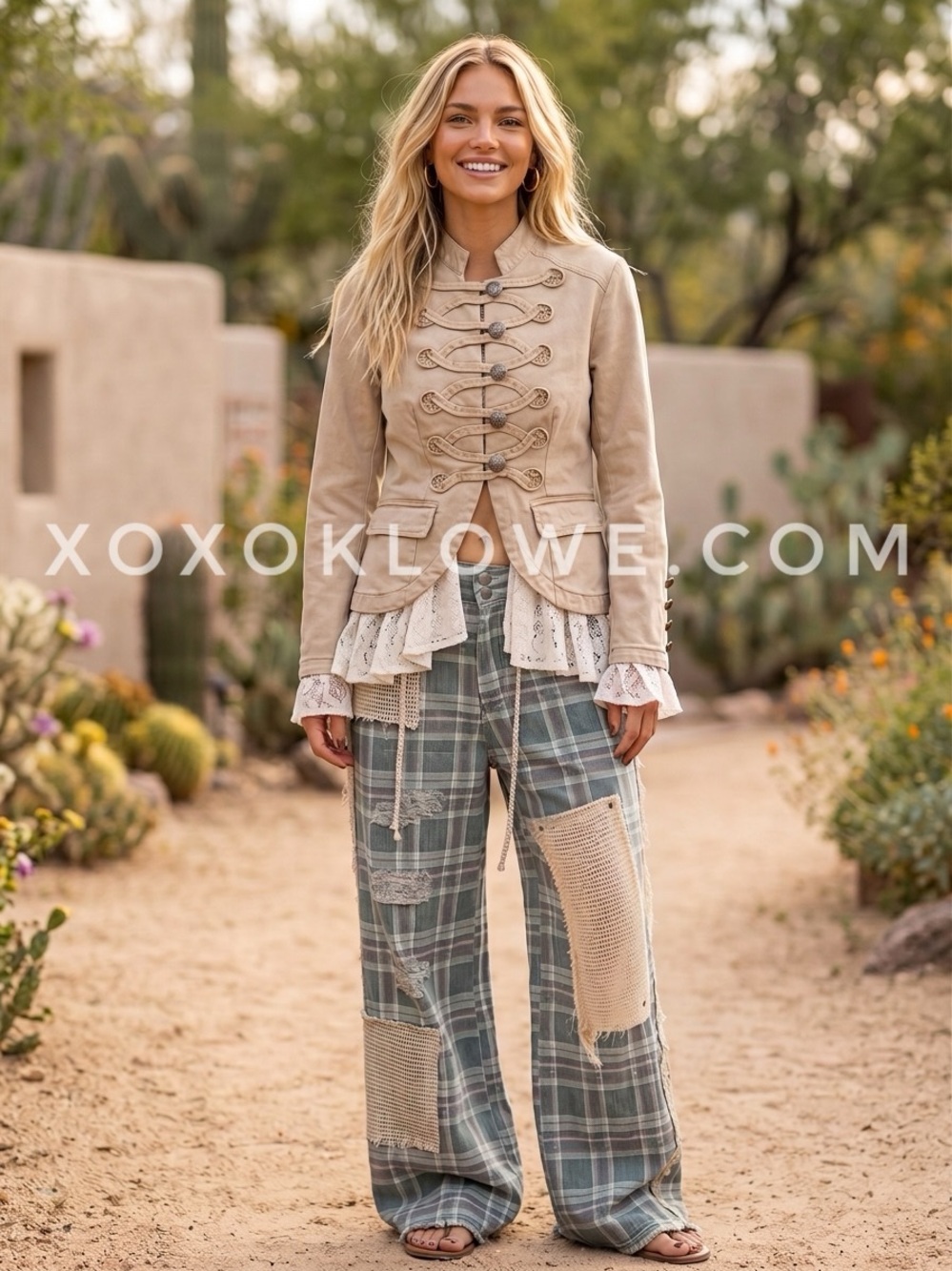 Bluevelvet Beige Braided Lace Ruffle Military Jacket | Ruffles Romance Napoloen - Picture 9 of 10